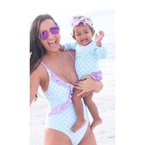 Caden Lane Swimsuit Checkered Ruffle One Piece - Size: M NWT